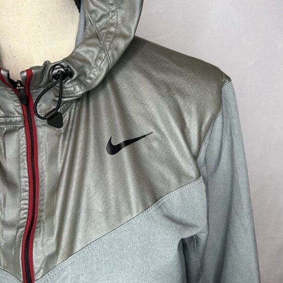 Nike Pro Running Jacket Womens Gray Red Hooded Full Zip Stretch Sz. S - Picture 4 of 10